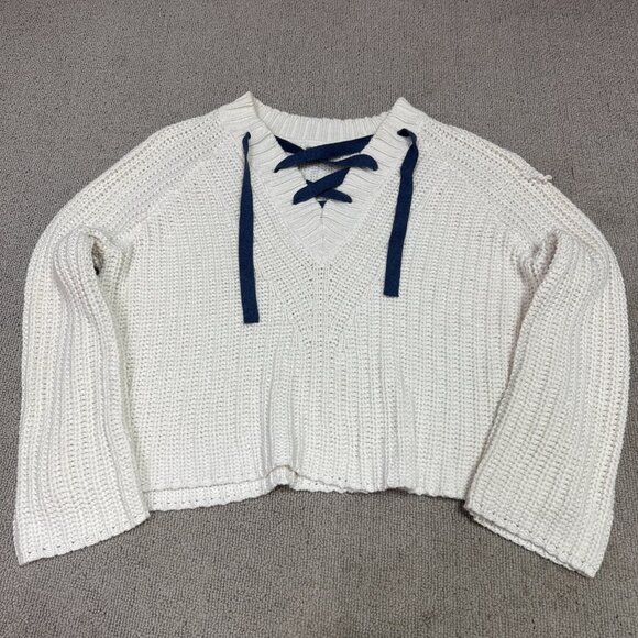 Aerie Sweater Ivory Blue Long Sleeve Pullover Women’s Size Small - Picture 5 of 12